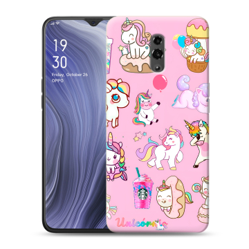 Пластиковый чехол на OPPO Reno Z с принтом розовые единороги
