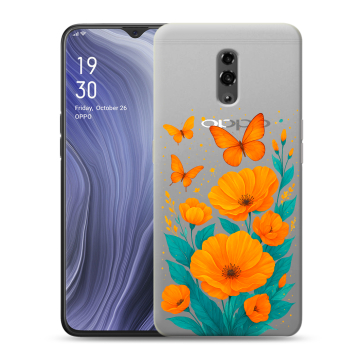 Пластиковый чехол на OPPO Reno Z с принтом цветы бабочки Пластиковый чехол на OPPO Reno Z с принтом цветы бабочки
