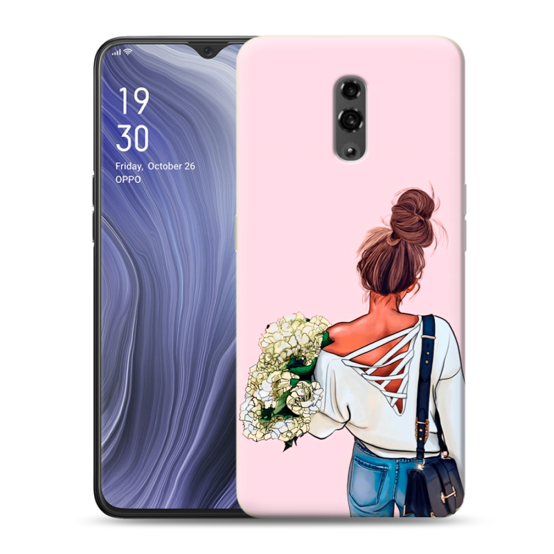 Пластиковый чехол на OPPO Reno Z с принтом Девушка и букет Пластиковый чехол на OPPO Reno Z с принтом Девушка и букет