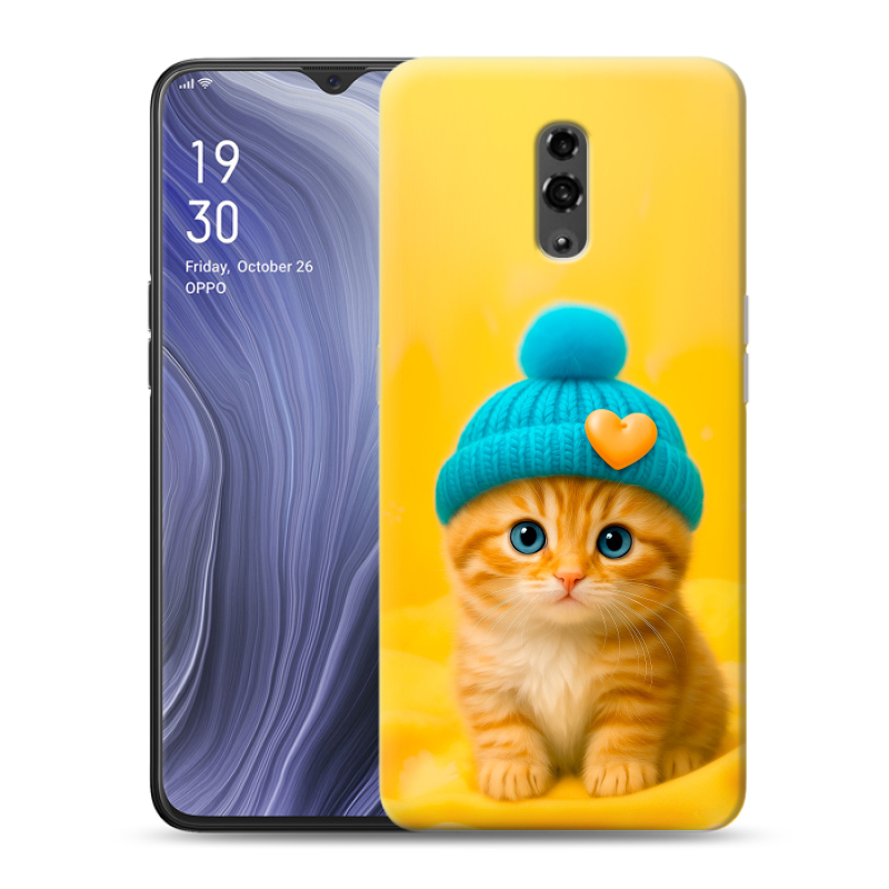 Пластиковый чехол на OPPO Reno Z с принтом Котенок в шапке Пластиковый чехол на OPPO Reno Z с принтом Котенок в шапке