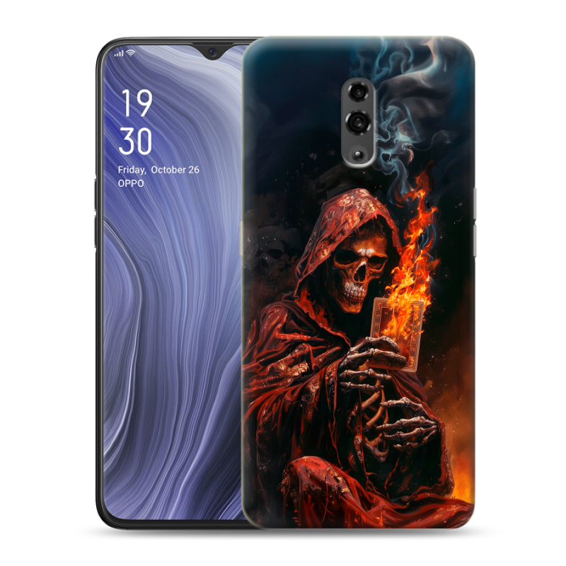 Пластиковый чехол на OPPO Reno Z с принтом Скелет и карты Пластиковый чехол на OPPO Reno Z с принтом Скелет и карты