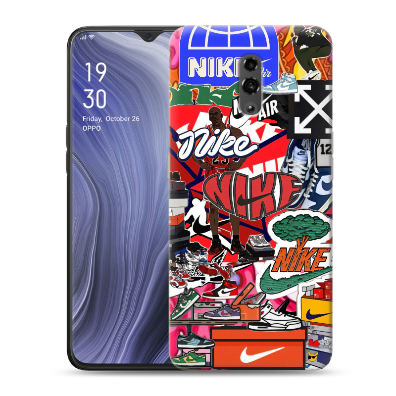 Пластиковый чехол на OPPO Reno Z с принтом Найк Nike яркий Пластиковый чехол на OPPO Reno Z с принтом Найк Nike яркий