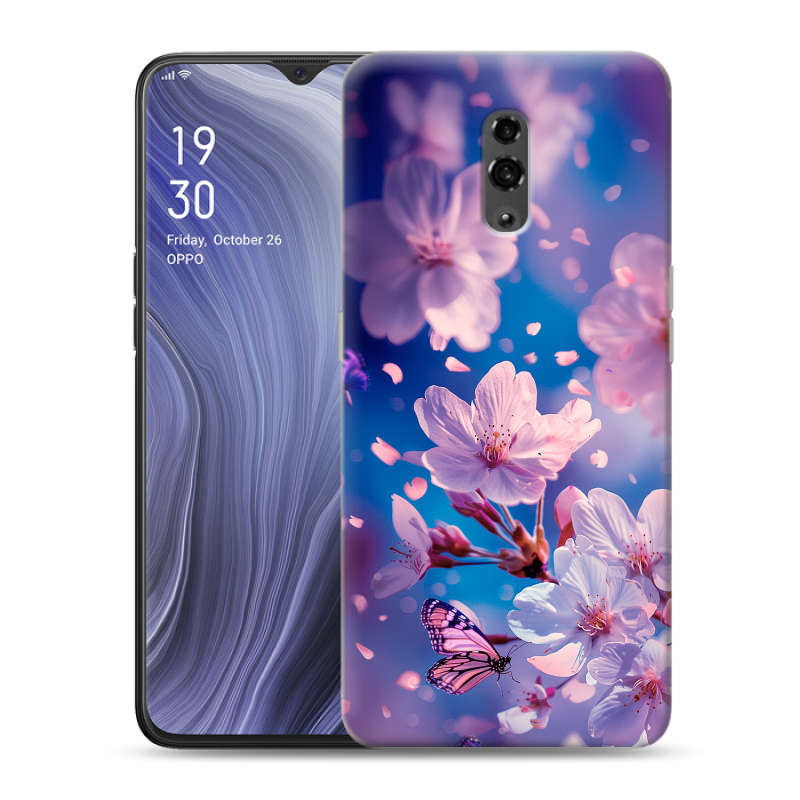 Пластиковый чехол на OPPO Reno Z с принтом цветы бабочки Пластиковый чехол на OPPO Reno Z с принтом цветы бабочки