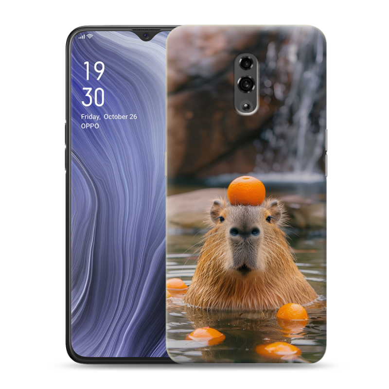 Пластиковый чехол на OPPO Reno Z с принтом Капибара с апельсином Пластиковый чехол на OPPO Reno Z с принтом Капибара с апельсином