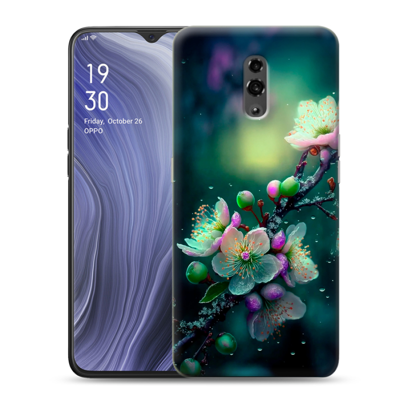 Пластиковый чехол на OPPO Reno Z с принтом Цветы и мрамор Пластиковый чехол на OPPO Reno Z с принтом Цветы и мрамор