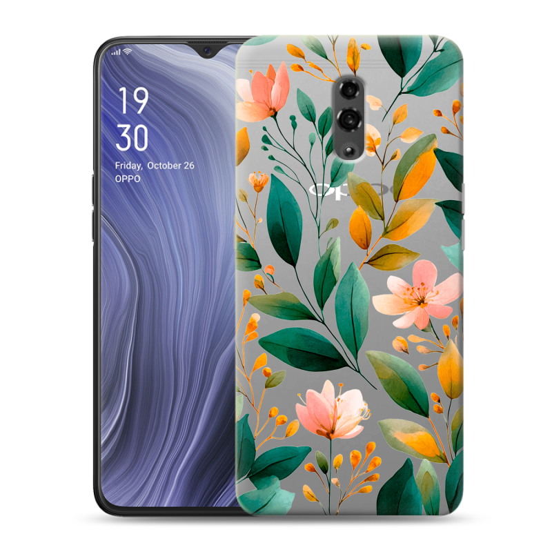 Пластиковый чехол на OPPO Reno Z с принтом Цветы паттерн Пластиковый чехол на OPPO Reno Z с принтом Цветы паттерн