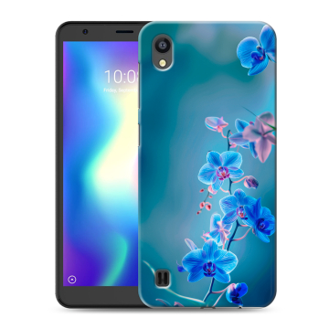 Силиконовый чехол на ZTE Blade A5 (2019) с принтом Голубые цветы Силиконовый чехол на ZTE Blade A5 (2019) с принтом Голубые цветы
