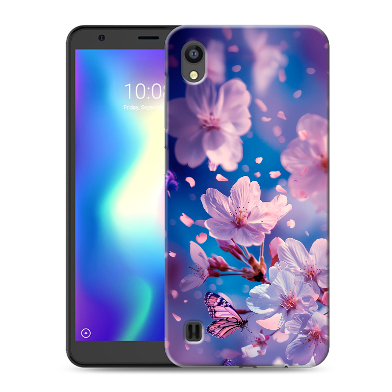 Силиконовый чехол на ZTE Blade A5 (2019) с принтом цветы бабочки Силиконовый чехол на ZTE Blade A5 (2019) с принтом цветы бабочки