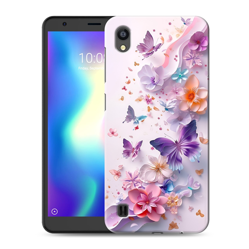 Силиконовый чехол на ZTE Blade A5 (2019) с принтом цветы бабочки Силиконовый чехол на ZTE Blade A5 (2019) с принтом цветы бабочки