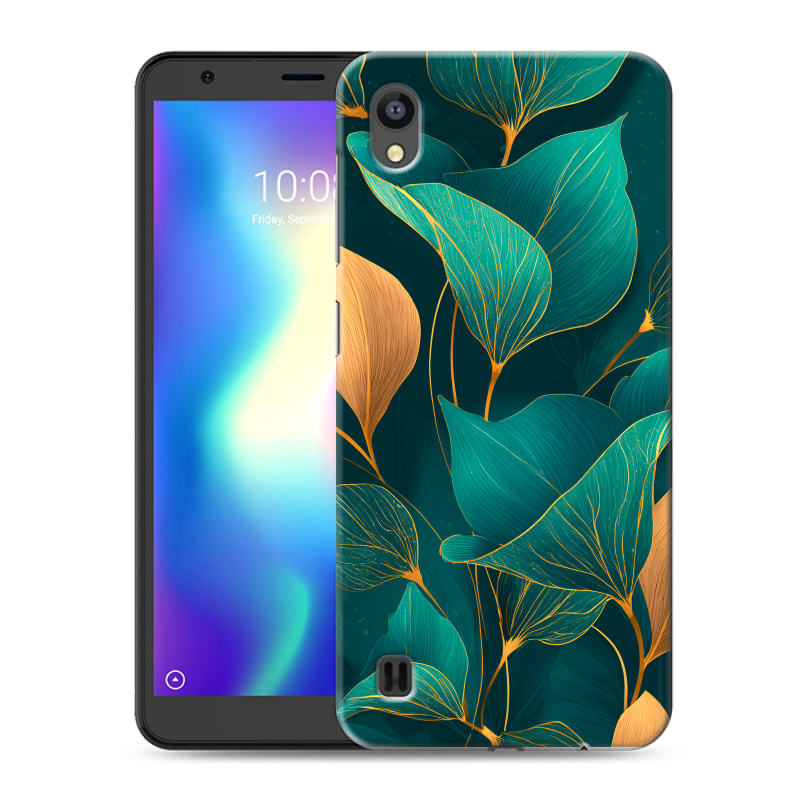 Силиконовый чехол на ZTE Blade A5 (2019) с принтом Листья и золото Силиконовый чехол на ZTE Blade A5 (2019) с принтом Листья и золото