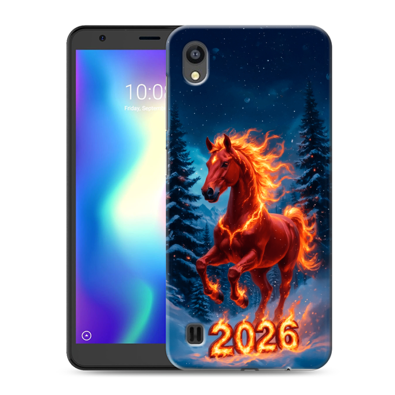 Силиконовый чехол на ZTE Blade A5 (2019) с принтом Новый год коня Силиконовый чехол на ZTE Blade A5 (2019) с принтом Новый год коня