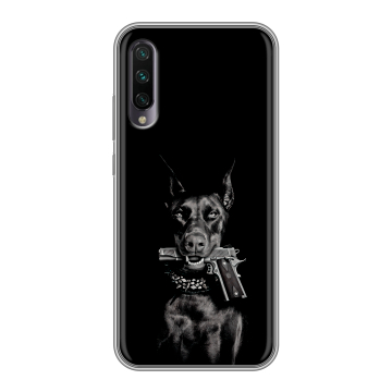 Силиконовый противоударный чехол на Xiaomi Mi A3 с принтом Доберман и пистолет Силиконовый противоударный чехол на Xiaomi Mi A3 с принтом Доберман и пистолет
