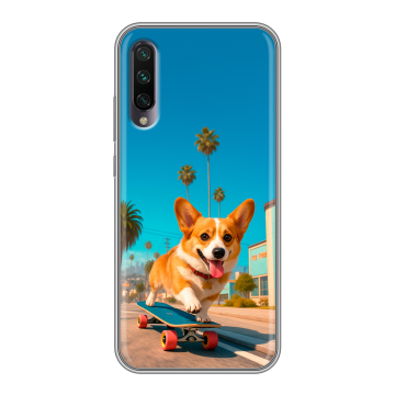 Силиконовый противоударный чехол на Xiaomi Mi A3 с принтом Корги на скейте Силиконовый противоударный чехол на Xiaomi Mi A3 с принтом Корги на скейте