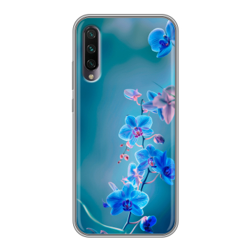 Силиконовый противоударный чехол на Xiaomi Mi A3 с принтом Голубые цветы Силиконовый противоударный чехол на Xiaomi Mi A3 с принтом Голубые цветы