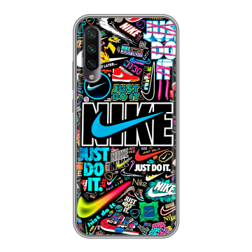 Силиконовый противоударный чехол на Xiaomi Mi A3 с принтом найк nike черный