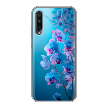 Силиконовый противоударный чехол на Xiaomi Mi A3 с принтом голубые орхидеи Силиконовый противоударный чехол на Xiaomi Mi A3 с принтом голубые орхидеи