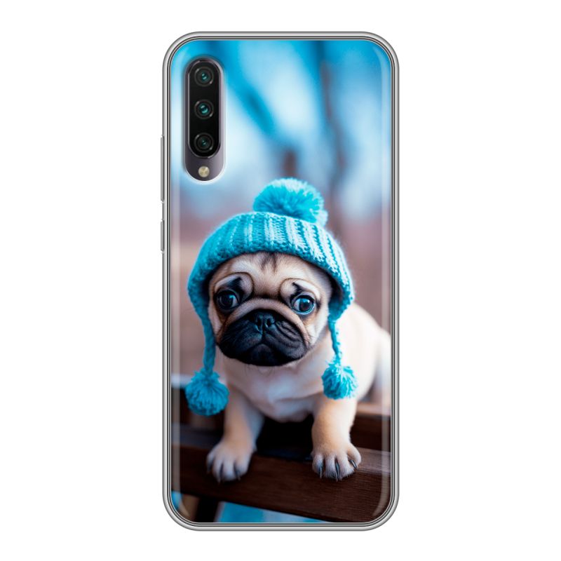 Силиконовый противоударный чехол на Xiaomi Mi A3 с принтом Мопс в шапке Силиконовый противоударный чехол на Xiaomi Mi A3 с принтом Мопс в шапке