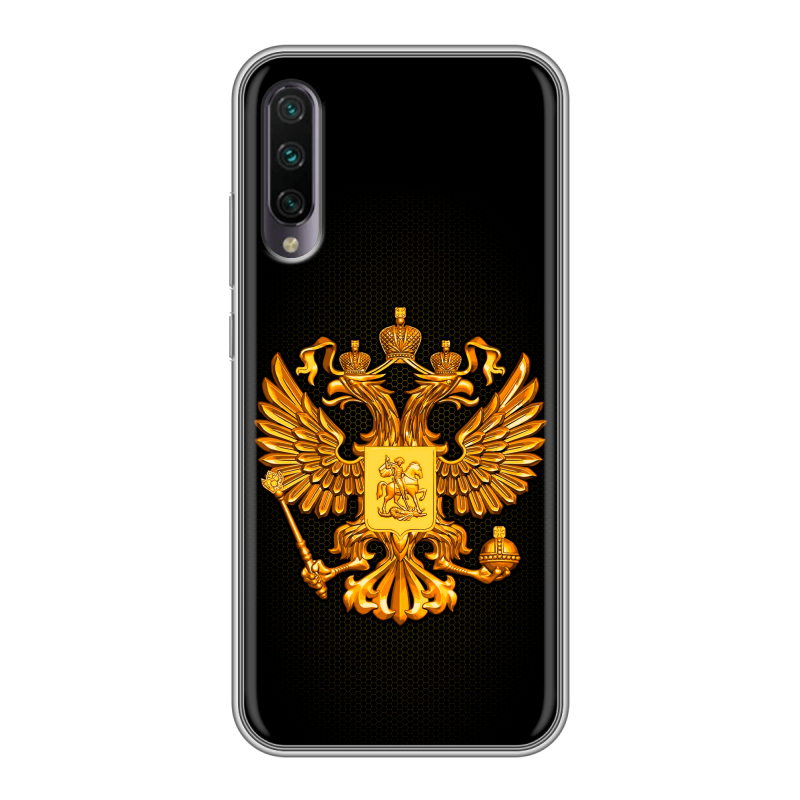 Пластиковый чехол на Xiaomi Mi A3 с принтом Герб России желтый Пластиковый чехол на Xiaomi Mi A3 с принтом Герб России желтый