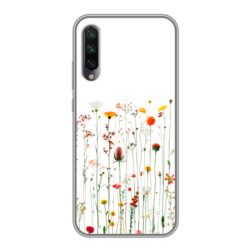 Силиконовый противоударный чехол на Xiaomi Mi A3 с принтом цветы Силиконовый противоударный чехол на Xiaomi Mi A3 с принтом цветы