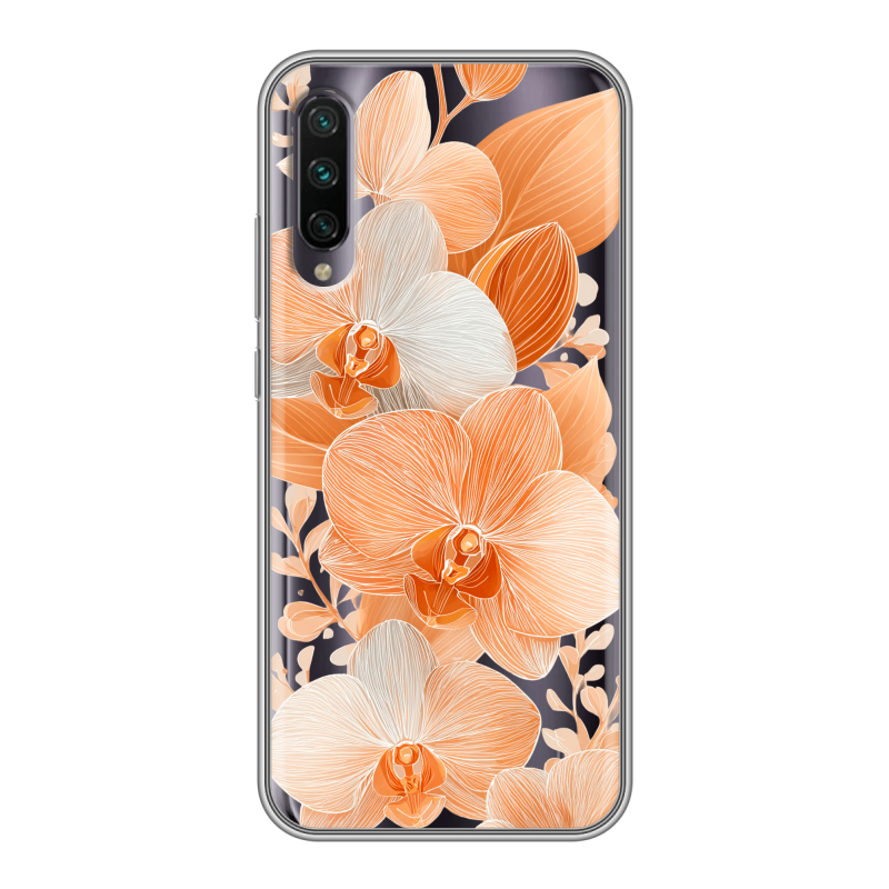 Силиконовый противоударный чехол на Xiaomi Mi A3 с принтом Бежевые цветы Силиконовый противоударный чехол на Xiaomi Mi A3 с принтом Бежевые цветы