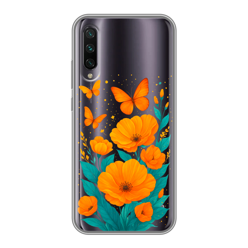 Пластиковый чехол на Xiaomi Mi A3 с принтом цветы бабочки Пластиковый чехол на Xiaomi Mi A3 с принтом цветы бабочки