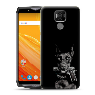 Силиконовый чехол на Ulefone Power 6 с принтом Доберман и пистолет Силиконовый чехол на Ulefone Power 6 с принтом Доберман и пистолет