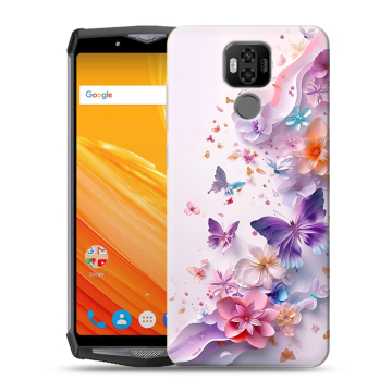 Силиконовый чехол на Ulefone Power 6 с принтом цветы бабочки