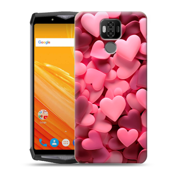 Силиконовый чехол на Ulefone Power 6 с принтом розовые сердечки