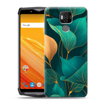 Силиконовый чехол на Ulefone Power 6 с принтом Листья и золото