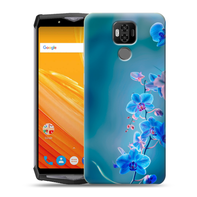 Силиконовый чехол на Ulefone Power 6 с принтом Голубые цветы Силиконовый чехол на Ulefone Power 6 с принтом Голубые цветы