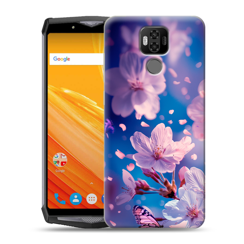 Силиконовый чехол на Ulefone Power 6 с принтом цветы бабочки Силиконовый чехол на Ulefone Power 6 с принтом цветы бабочки