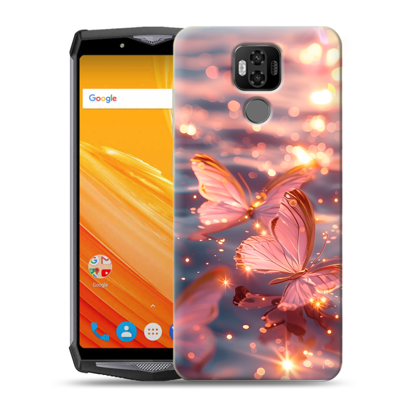 Силиконовый чехол на Ulefone Power 6 с принтом бабочки розовые Силиконовый чехол на Ulefone Power 6 с принтом бабочки розовые