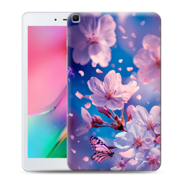 Силиконовый чехол на Samsung Galaxy Tab A 8.0 (2019) с принтом цветы бабочки Силиконовый чехол на Samsung Galaxy Tab A 8.0 (2019) с принтом цветы бабочки