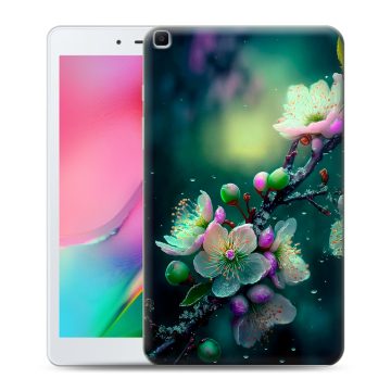 Силиконовый чехол на Samsung Galaxy Tab A 8.0 (2019) с принтом Цветы и мрамор