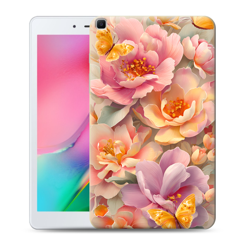 Силиконовый противоударный чехол на Samsung Galaxy Tab A 8.0 (2019) с принтом Цветы и бабочки Силиконовый противоударный чехол на Samsung Galaxy Tab A 8.0 (2019) с принтом Цветы и бабочки