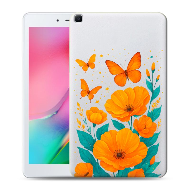 Силиконовый чехол на Samsung Galaxy Tab A 8.0 (2019) с принтом цветы бабочки Силиконовый чехол на Samsung Galaxy Tab A 8.0 (2019) с принтом цветы бабочки