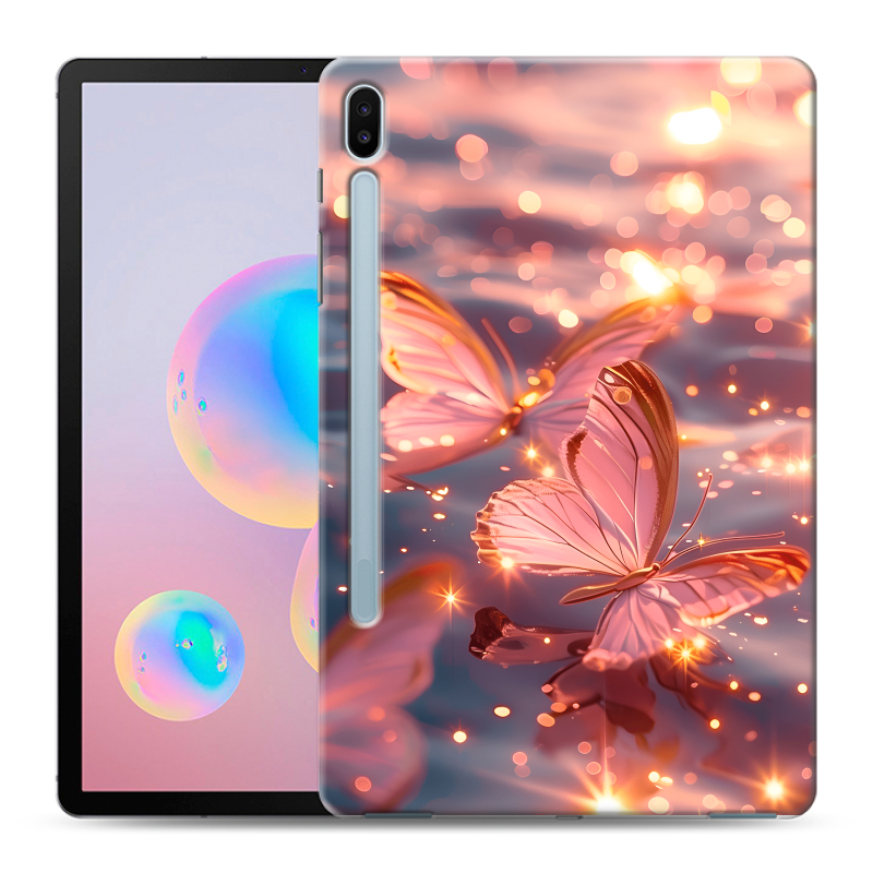 Силиконовый противоударный чехол на Samsung Galaxy Tab S6 с принтом бабочки розовые Силиконовый противоударный чехол на Samsung Galaxy Tab S6 с принтом бабочки розовые
