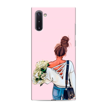 Силиконовый чехол на Samsung Galaxy Note 10 с принтом Девушка и букет Силиконовый чехол на Samsung Galaxy Note 10 с принтом Девушка и букет