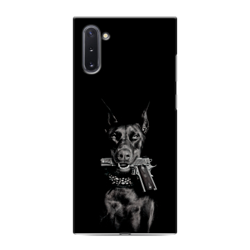 Силиконовый чехол на Samsung Galaxy Note 10 с принтом Доберман и пистолет Силиконовый чехол на Samsung Galaxy Note 10 с принтом Доберман и пистолет