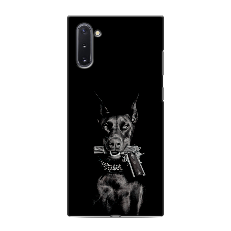 Силиконовый чехол на Samsung Galaxy Note 10 с принтом Доберман и пистолет Силиконовый чехол на Samsung Galaxy Note 10 с принтом Доберман и пистолет