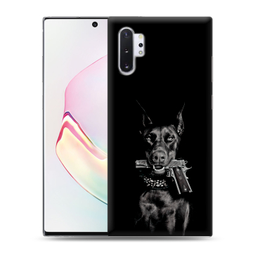 Силиконовый чехол на Samsung Galaxy Note 10 Plus с принтом Доберман и пистолет Силиконовый чехол на Samsung Galaxy Note 10 Plus с принтом Доберман и пистолет