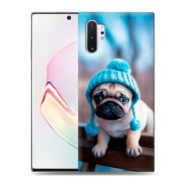 Силиконовый чехол на Samsung Galaxy Note 10 Plus с принтом Мопс в шапке Силиконовый чехол на Samsung Galaxy Note 10 Plus с принтом Мопс в шапке