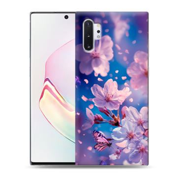 Силиконовый чехол на Samsung Galaxy Note 10 Plus с принтом цветы бабочки Силиконовый чехол на Samsung Galaxy Note 10 Plus с принтом цветы бабочки