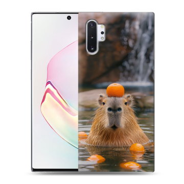 Силиконовый чехол на Samsung Galaxy Note 10 Plus с принтом Капибара с апельсином