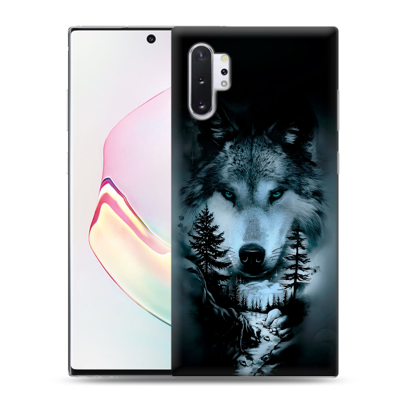 Силиконовый противоударный чехол на Samsung Galaxy Note 10 Plus с принтом Лесной волк Силиконовый противоударный чехол на Samsung Galaxy Note 10 Plus с принтом Лесной волк