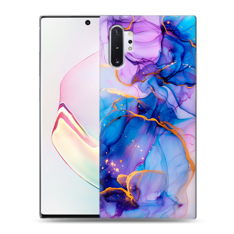 Силиконовый чехол на Samsung Galaxy Note 10 Plus с принтом синий мрамор Силиконовый чехол на Samsung Galaxy Note 10 Plus с принтом синий мрамор
