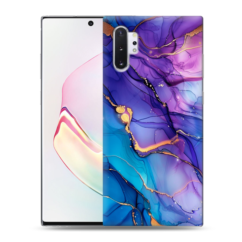 Силиконовый чехол на Samsung Galaxy Note 10 Plus с принтом синий мрамор Силиконовый чехол на Samsung Galaxy Note 10 Plus с принтом синий мрамор