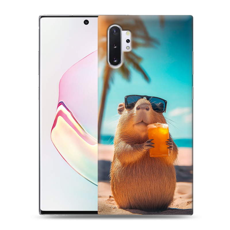 Силиконовый противоударный чехол на Samsung Galaxy Note 10 Plus с принтом Капибара Силиконовый противоударный чехол на Samsung Galaxy Note 10 Plus с принтом Капибара