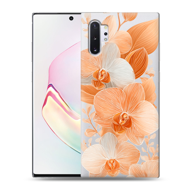 Силиконовый чехол на Samsung Galaxy Note 10 Plus с принтом Бежевые цветы Силиконовый чехол на Samsung Galaxy Note 10 Plus с принтом Бежевые цветы