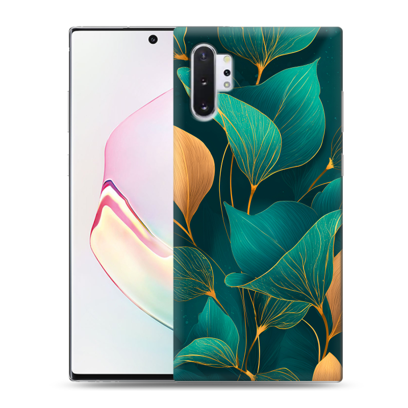 Силиконовый противоударный чехол на Samsung Galaxy Note 10 Plus с принтом Листья и золото Силиконовый противоударный чехол на Samsung Galaxy Note 10 Plus с принтом Листья и золото
